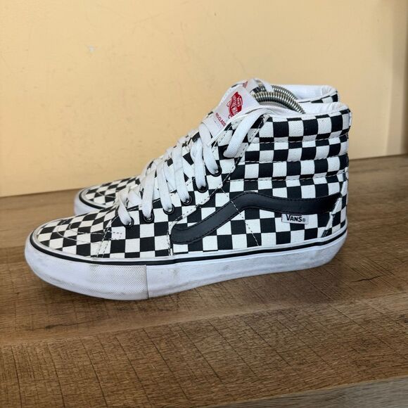Vans Other - Vans CUSTOM  Sk8-Hi aCheckerboard sneakers black logo stripe men’s size 9 shoes